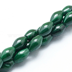 Natural Malachite Beads Strands, Rice, 9.5~10x6mm, Hole: 0.8mm, about 40pcs/strand, 15.75 inch(40cm)