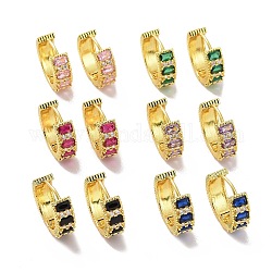 Boucles d'oreilles créoles rectangle zircone cubique, bijoux en laiton doré pour femme, couleur mixte, 20.5x22x7mm, pin: 1.2 mm