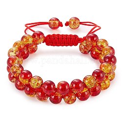 Bracelet en perles de verre tressées rondes étincelantes, bracelet ajustable à double couche pour femme, tomate, diamètre intérieur: 2~3-1/8 pouce (5~7.8 cm)
