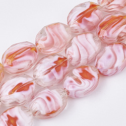 Filo di perline in vetro, sfaccettato, ovale, rosa nebbiosa, 16x12x7.5mm, Foro: 1 mm,circa50pcs/filo, 31.50'' (80 cm)