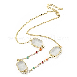 Colliers plastrons en perles de verre rectangulaires à facettes, colliers chaîne en laiton, or, 16.54 pouce (42 cm)