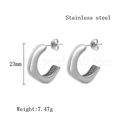 Stainless Steel Stud Earrings for Women, Half Hoop Earring, Stainless Steel Color, 23mm