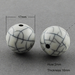 Crackle Resin Beads, Ink Painting Style, Round, Floral White, 17x16mm, Hole: 2mm