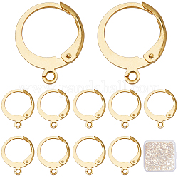 SUNNYCLUE 1 Box 120Pcs Leverback Earring Findings Real 18K Gold Plated Stainless Steel Lever Back Earring Hooks Round Leverbacks Huggie Hoops with Loops Earwires Earrings Hook for Jewelry Making Kits