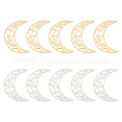 DICOSMETIC 12Pcs 2 Colors 201 Stainless Steel Filigree Joiners Links, Crescent Moon, Mixed Color, 35x26x1mm, 6pcs/color