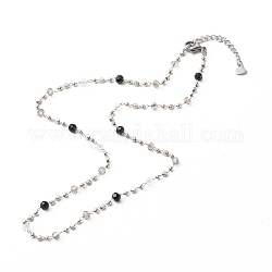Collar de cadena, con cadena de cuentas de latón y vidrio, 304 fornituras de acero inoxidable, negro, 40.5x0.2 cm
