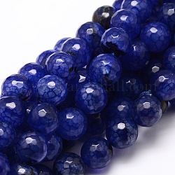 Dyed Natural Agate Faceted Round Beads Strands, Dark Blue, 8mm, Hole: 1mm, about 48pcs/strand, 15.3 inch