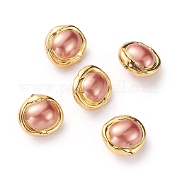 Perles nacrées en coquilles, avec les accessoires en laiton plaqués or, ovale, brun rosé, 18~20x19~20x12~13mm, Trou: 0.8mm
