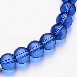 Chapelets de perles rondes en verre, bleu moyen, 4mm, Trou: 1mm, Environ 75~80 pcs/chapelet, 11 pouce