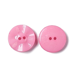 Botones de costura de acrílico, botones de plástico para el diseño de vestuario, 2 agujero, teñido, plano y redondo, rosa, 15x3mm, agujero: 0.5 mm