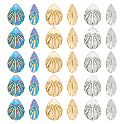 DICOSMETIC 30Pcs 3 Colors 304 Stainless Steel Pendant, Textured Charms, Teardrop, Mixed Color, 22x17x1mm, Hole: 1.2mm, 10pcs/color