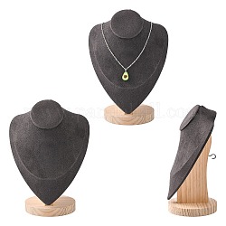 Présentoir de collier de buste, avec une base de bois, chiffon en microfibre et papier cartonné, grises , 15.8x23.1 cm