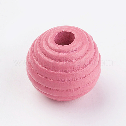 Natural Maple Wood Beehive Beads, Dyed, Round, Hot Pink, 13~14x13mm, Hole: 3~4mm, about 640pcs/500g