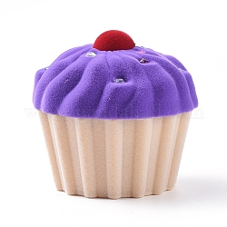 Бархатные шкатулки для украшений в форме чашки торта, портативный ящик для драгоценностей органайзер для хранения, для кольца серьги колье, фиолетовые, 6x5.8 см