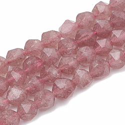 Chapelets de perles aux fraises en quartz naturel, étoiles coupées perles rondes, facette, 8~10x7~8mm, Trou: 1mm, Environ 45~48 pcs/chapelet, 14.2~14.6 pouce