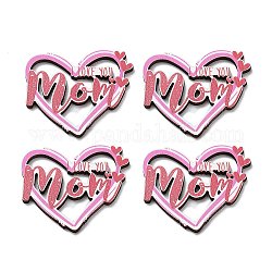 Mother's Day Wooden Cabochon, Heart, Pink, 39.5x45x2.5mm