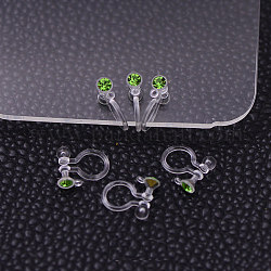 Plastic Clip-on Earring Findings, with Rhinestone, Lime, 11x9x3.5mm, Hole: 0.5mm