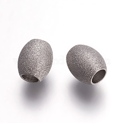304 Stainless Steel Beads, Textured Beads, Oval, Stainless Steel Color, 7x6mm, Hole: 2.8mm
