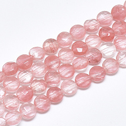 Chapelets de perles en verre de quartz de cerise, facette, plat rond, 8~8.5x4.5~5mm, Trou: 1mm, Environ 25 pcs/chapelet, 7.8 pouce