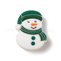 Perline focali in silicone natalizio, pupazzo di neve, verde scuro, 30x23x9mm, Foro: 3 mm
