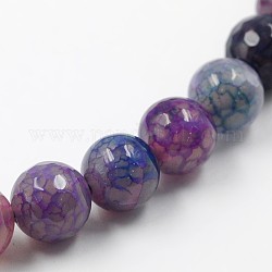 Dyed Natural Fire Crackle Agate Faceted Round Bead Strands, Slate Blue, 10mm, Hole: 1mm, about 39pcs/strand, 15.7 inch