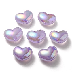 Cuentas de acrílico de jalea de imitación iridiscente de arco iris chapado uv, corazón, lila, 16x21x11mm, agujero: 2 mm