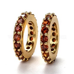 Brass Micro Pave Cubic Zirconia European Beads, Long-Lasting Plated, Real 18K Gold Plated, Large Hole Beads, Ring, Chocolate, 10x1.8mm, Hole: 6mm