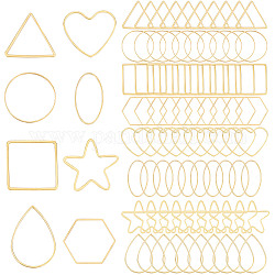 Creatcabin 80pcs 8 stili anelli di collegamento in ottone, stella e anello rotondo e lacrima e triangolo e quadrato e cuore e ovale ed esagono, oro, 17.5~30x16~21.5x0.8~1mm, 10pcs / style
