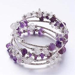 Fünf Schleifen Amethyst Perlen Armbänder wickeln, mit Kristall-Chips Perlen und Eisen Abstandskügelchen, lila, 2 Zoll (52 mm)
