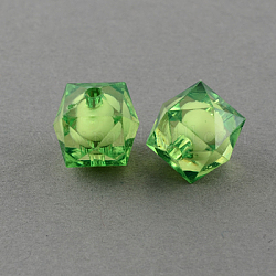 Abalorios de acrílico transparentes, talón en grano, cubo facetas, verde lima, 8x7x7mm, agujero: 2 mm, aproximamente 2000 unidades / 500 g