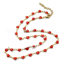 Collares de cadena con eslabones de corazón de acero inoxidable dorado con revestimiento de iones (ip), con esmalte, rojo, 304 pulgada (17.72~17.91 cm)