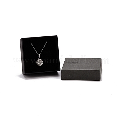 Boîtes à bijoux en carton, avec éponge noire à l'intérieur et couvercle à pression gris, pour colliers et bague, carré avec le mot, noir, 7.5x7.5x3.45 cm