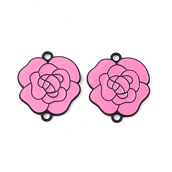 Verbindungsanhänger aus spritzlackierter Legierung, Blume, rosa, 34x29.5x2 mm, Bohrung: 3 mm
