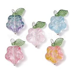 Pendentifs fleur en verre transparent et feuille acrylique, avec des boucles de cuivre, couleur mixte, couleur d'argent, 19.5x12.5x5mm, Trou: 1.5mm
