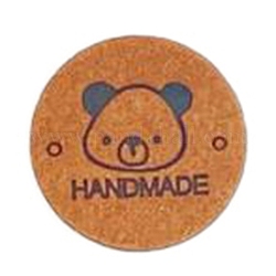 Etichette per etichette in pelle in microfibra, targhetta in rilievo fatta a mano, con buchi, per jeans fai da te, borse, scarpe, accessori per cappelli, piatta e rotonda con l'orso, 25mm