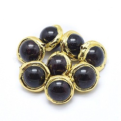 Perles de grenat naturel, bord plaqué or, ronde, 14~16x10.5~12mm, Trou: 1mm