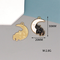 Colgantes de esmalte de aleación, dorado, amuleto de gato, luna, 30x20mm