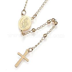 304 collane di perline rosario in acciaio inox, con pendente a croce e fermagli artiglio aragosta, oro, 20.7 pollice (52.5 cm)