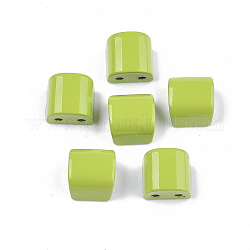 Enlaces de múltiples hilos de aleación pintados con spray, para la fabricación de pulseras elásticas de azulejos, semicírculo, verde amarillo, 8x8x6mm, agujero: 1.2 mm