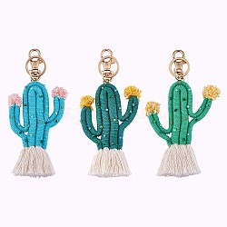 3pcs portachiavi arcobaleno boho portachiavi donne tessitura cactus nappa portachiavi portachiavi personalizzato per decorazioni ciondolo portafoglio, verde, 15x7.7cm