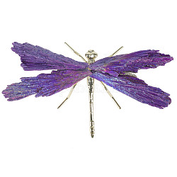 Figura de libélula de insecto de turmalina natural galvanizada, fornituras de aleación, para adorno de escritorio, Violeta Azul, 110~140mm
