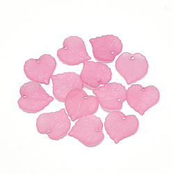 Transparent Acrylic Pendants, Frosted, Leaf, Dyed, Pink, 16x15x2mm, Hole: 1.2mm, about 1650pcs/500g
