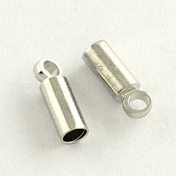 真鍮製コードエンドパーツ  エンドキャップ  カドミウムフリー＆鉛フリー  コラム  プラチナ  9x5mm  穴：2mm  4.5mm内径