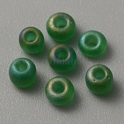 Abalorios de vidrio esmerilado transparente, rerondana plana, verde, 5x3.5mm, agujero: 1.2 mm, aproximamente 2400 unidades / 200 g