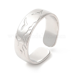 201 Stainless Steel Open Cuff Ring, Seagull Wave Finger Ring for Women, Carved Bird Ring, Stainless Steel Color, US Size 7(17.4mm), 6mm