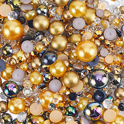 Harz Cabochons, Nachahmung Muschel & Perle, halbrund und diamantiert, golden, Halbrunde: 4~9.5x2~4 mm, Diamant: 3~4.5x1~2.5mm.