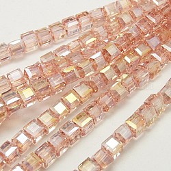 Abalorios de vidrio electroplate hebras, color de ab chapado, facetados, cubo, rosa brumosa, 7~8x7~8x7~8mm, agujero: 1 mm