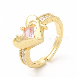 Anello regolabile con cuore in zirconi rosa, gioielli in ottone per le donne, oro, diametro interno: 18mm