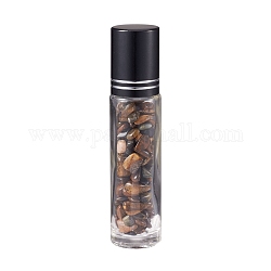 Glas-Rollerball-Flaschen, Nachfüllbare Flasche mit ätherischem Öl, mit Tiger Eye Chip Perlen, für die persönliche Betreuung, 85x20 mm, Perlen: 3x11~3x7 mm, Kapazität: 10 ml