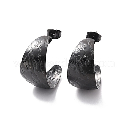 Chapado en iones (ip) 304 acero inoxidable gruesos aretes en forma de c, pendientes de medio aro para mujer, electroforesis negro, 22x12x0.5mm, pin: 0.7 mm